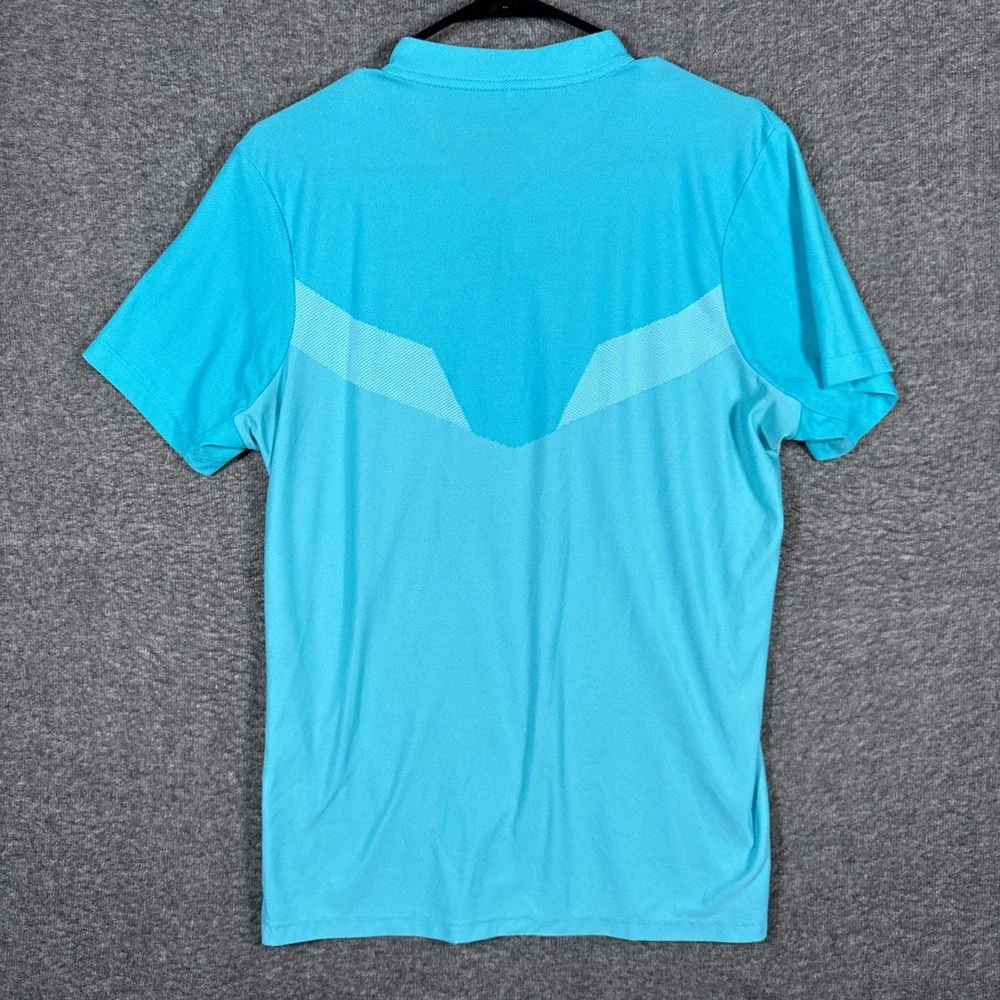 Nike Golf Polo Shirt Mens Medium Blue Dri-Fit Modern Blade Collar Snap Chevron